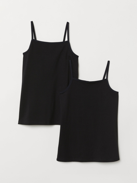 

H&M Girls Black Solid 2-pack jersey strappy tops