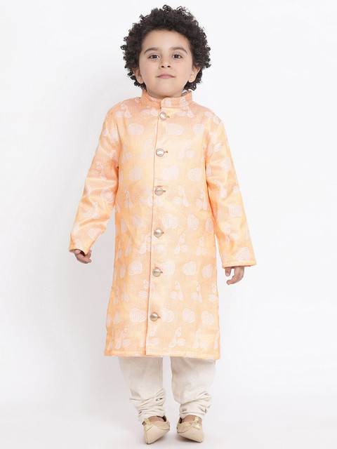 

WONDERMOM Boys Peach-Coloured & White Sherwani Set