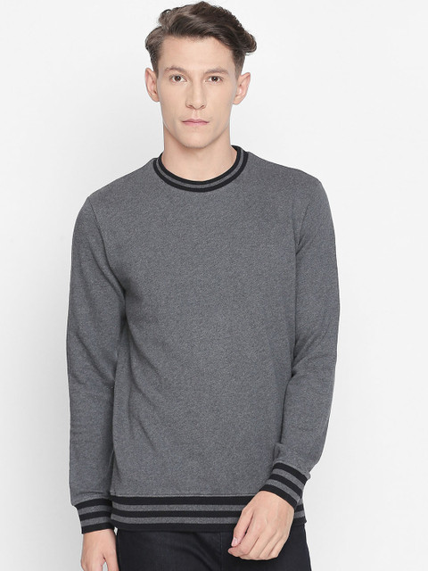 

Basics Men Grey Solid Sweatshirt