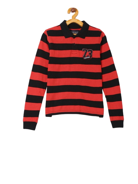 Cherokee Boys Red & Black Striped Polo Collar T-shirt