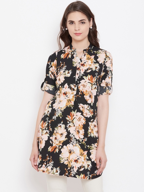 

Ruhaan's Women's Crepe Floral Black Tunic