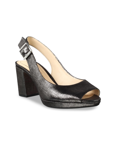 

Clarks Women Charcoal Grey Solid Leather Peep Toes
