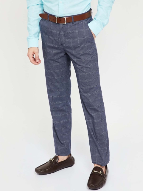 

CODE by Lifestyle Men Navy Blue Slim Fit Checked Formal Trousers