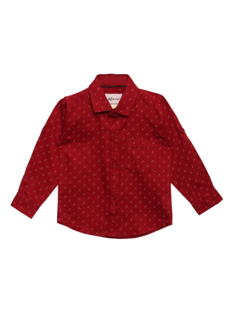 

Aj DEZInES Boys Maroon Regular Fit Printed Casual Shirt