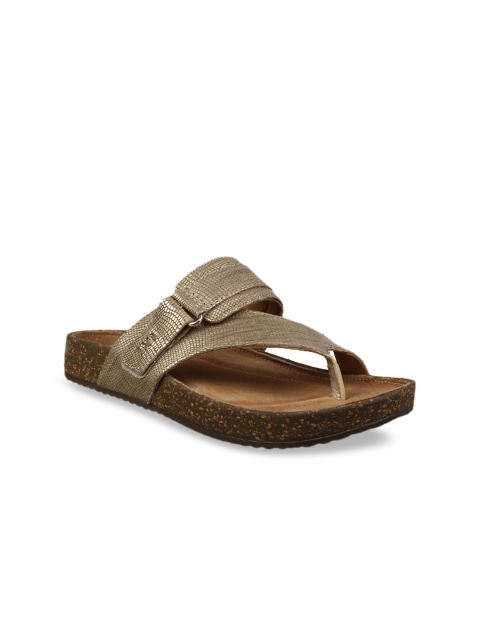 

Clarks Women Gold-Toned Metallic Solid Leather Open Toe Flats
