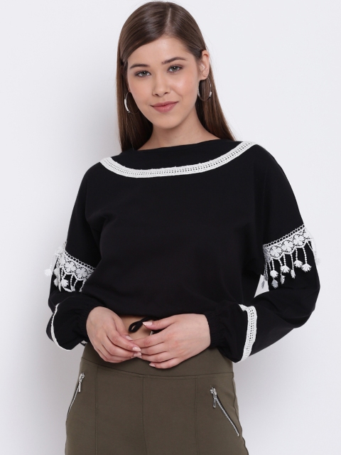 

Texco Women Black Self Design Blouson Top