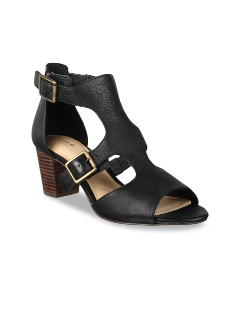 

Clarks Women Black Solid Leather Heels
