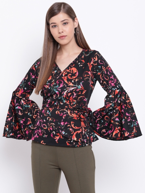 

Texco Women Black Printed Wrap Top