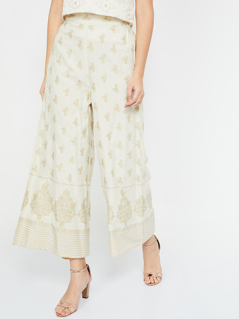 

Melange by Lifestyle Women Off-White & Golden Printed Cropped Straight Palazzos