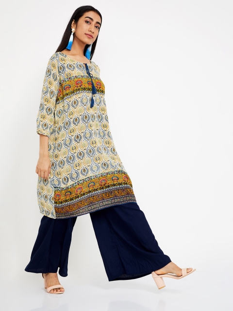 

Melange by Lifestyle Women Yellow & Blue Printed A-Line Kurta