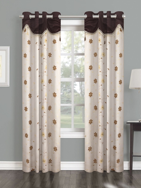 

Cortina Beige & Brown Floral Set of 2 Long Door Curtains