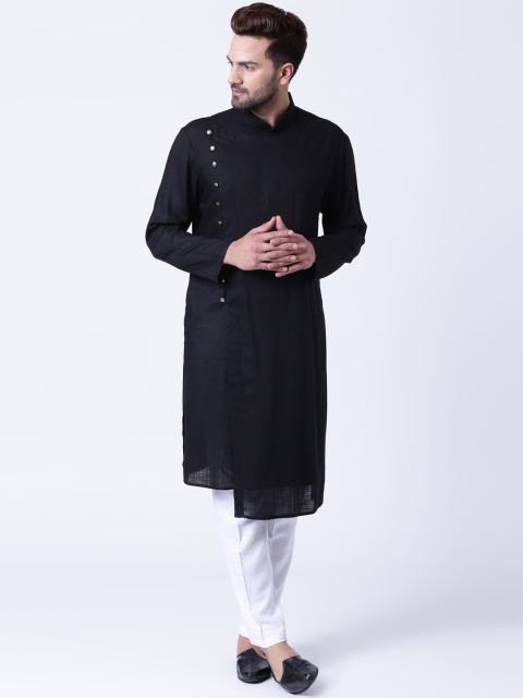 

I Know Men Black Solid Asymmetric Hemline Straight Kurta