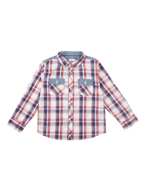 

Donuts Boys White & Red Regular Fit Checked Casual Shirt