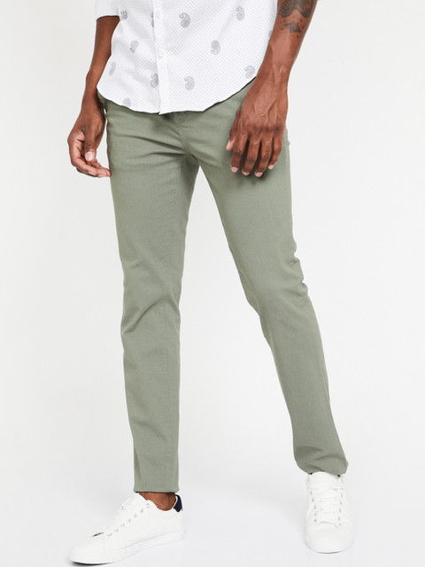 

CODE by Lifestyle Men Olive Green Slim Fit Self Design Chinos
