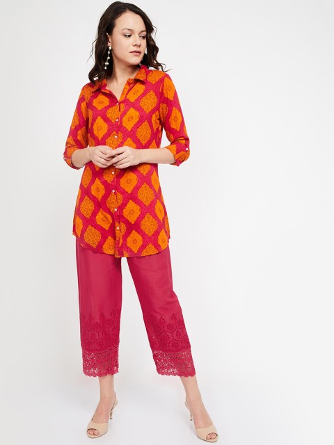 

Melange by Lifestyle Women Pink Hem Design Cropped Straight Palazzos