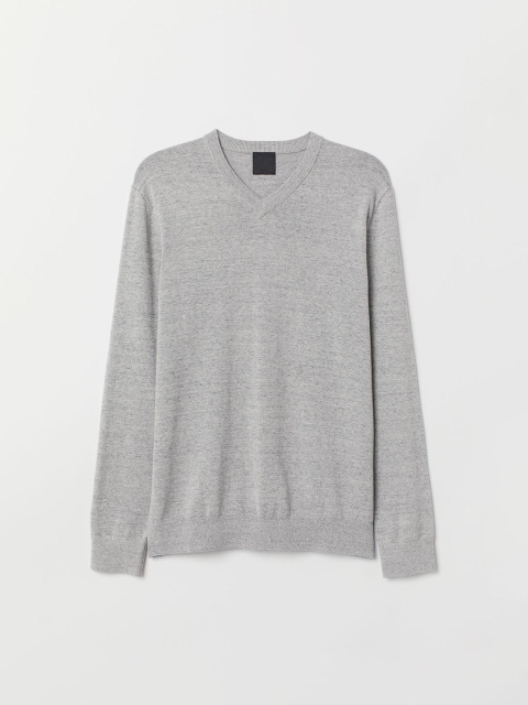 

H&M Men Grey Solid V-neck Cotton Jumper