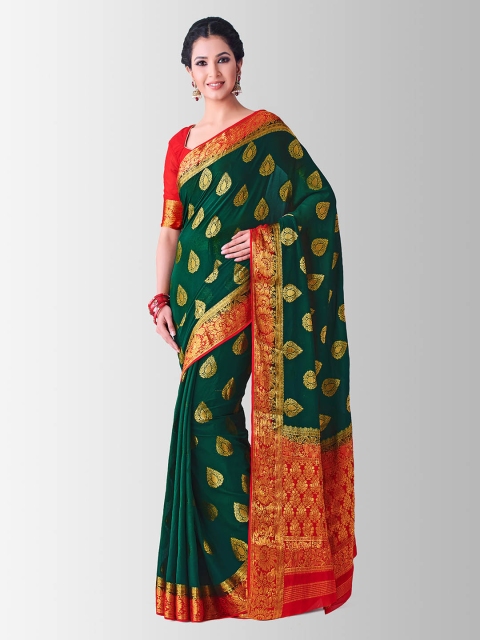 

MIMOSA Green & Red Poly Chiffon Woven Design Kanjeevaram Saree