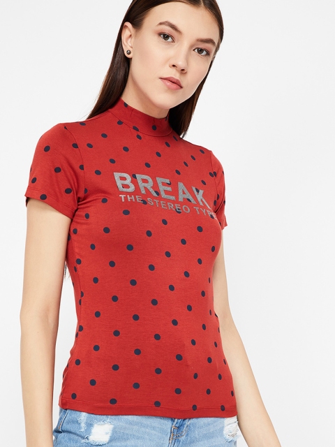 

Ginger by Lifestyle Women Rust Printed High Neck T-shirt