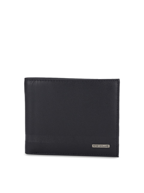 

Peter England Men Black Solid Leather Two Fold Wallet