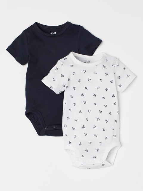 

H&M Boys 2-Pack Short-Sleeved Rompers, Blue