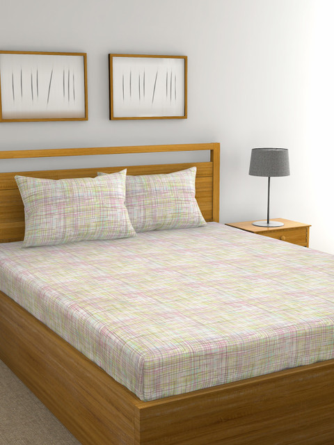 

Raymond Home White Abstract TC Cotton 1 Bedsheet with 2 Pillow Covers, Multi