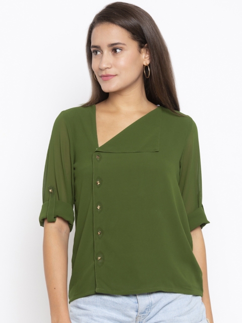 Iti Women Green Solid Regular Fit Shirt Style Top