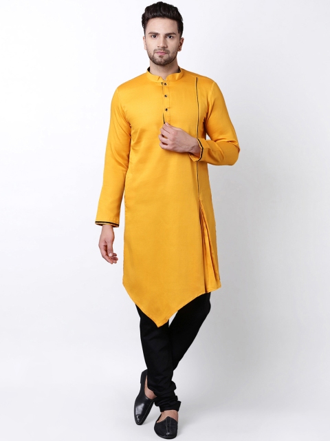 

I Know Men Mustard Solid Straight Kurta