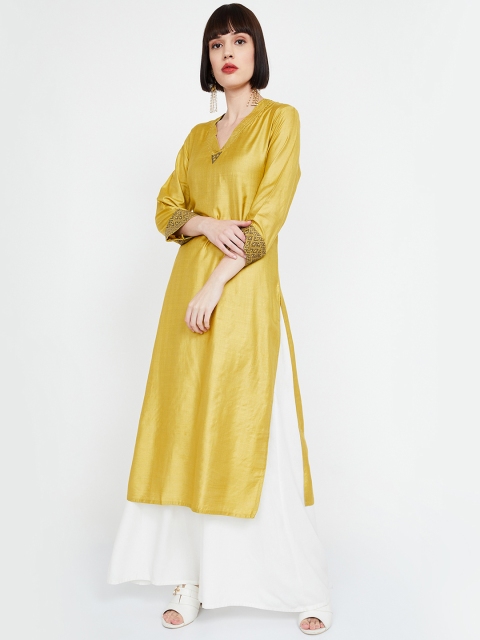 

Melange by Lifestyle Women Mustard Yellow Solid Straight Kurta