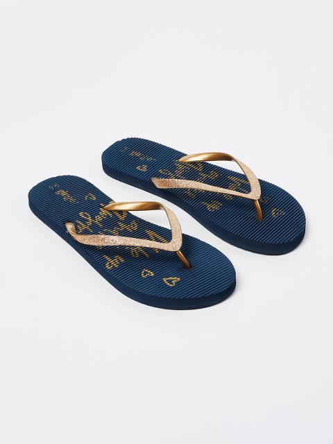 

Ginger by Lifestyle Women Gold-Toned & Navy Blue Printed Thong Flip-Flops