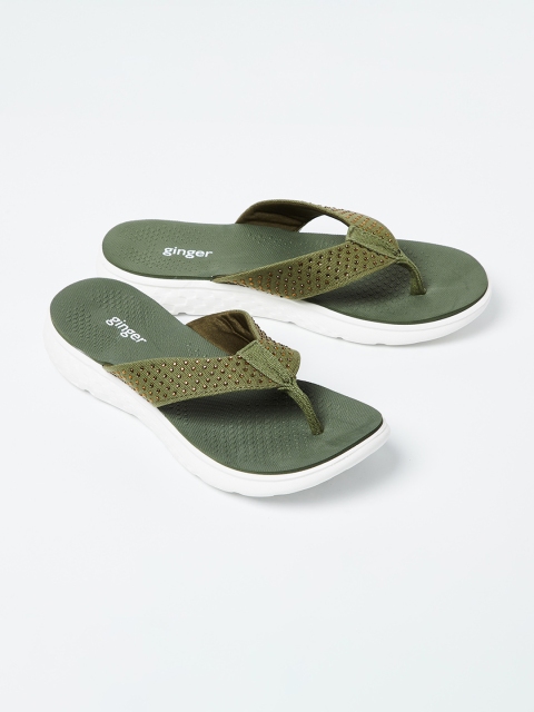 

Ginger by Lifestyle Women Olive Green Studded Thong Flip-Flops