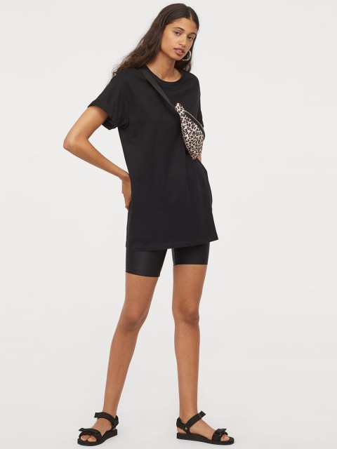 

H&M Women Black Solid Long T-shirt