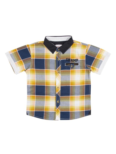 

Donuts Boys Yellow & Navy Blue Regular Fit Checked Casual Shirt