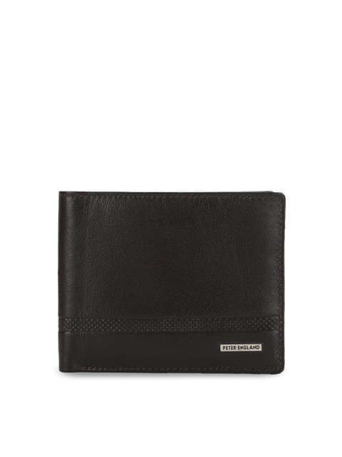 

Peter England Men Black Leather Solid Two Fold Wallet