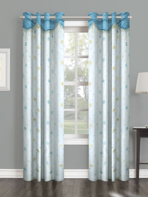 

Cortina Set of 2 Blue & Yellow Floral Print Sheer Long Door Curtains
