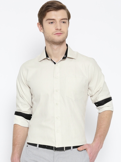 Shaftesbury London Men Beige Smart Slim Fit Self Design Formal Shirt
