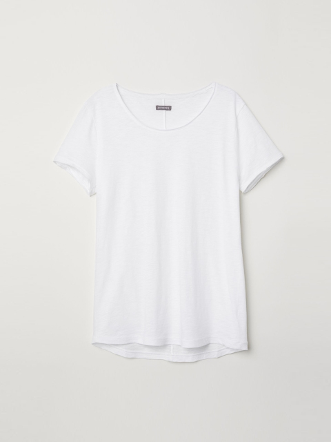

H&M Men White Solid Raw-Edge T-shirt