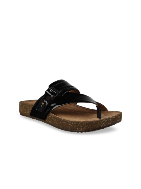

Clarks Women Black Solid Leather One Toe Flats