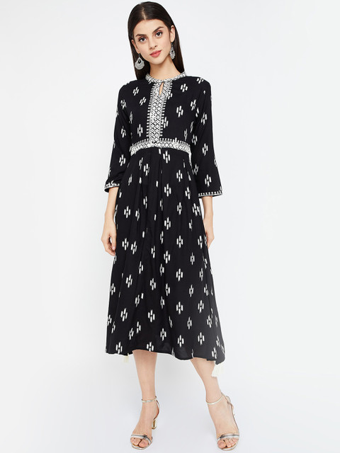 

Colour Me by Melange Women Black & White Fit and Flare Dress