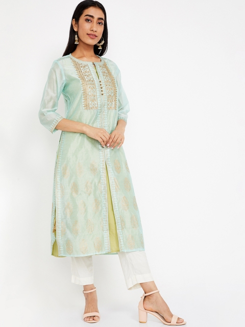 

Melange by Lifestyle Women Green Printed Straight Kurta