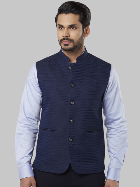 

Raymond Men Blue Woven-Design Nehru Jacket