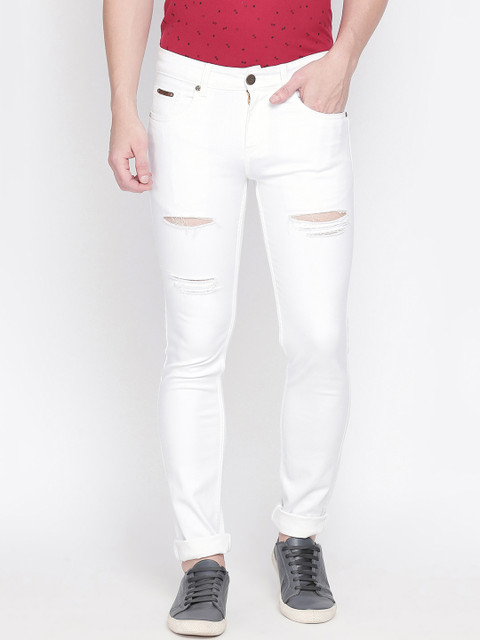 

BOLTS and BARRELS Men White Slim Fit Low-Rise Mildly Distressed Jeans
