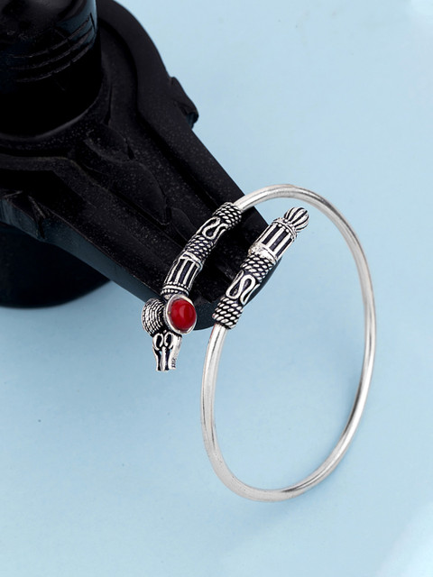

Dare by Voylla Men Silver-Plated Oxidised Kada Bracelet