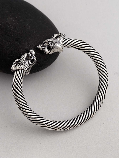 

Dare by Voylla Men Brass-Plated Silver-Toned Handcrafted Kada Bracelet