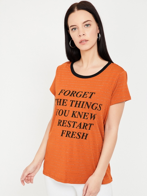 

Ginger by Lifestyle Women Orange Printed Round Neck T-shirt