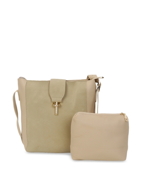 

Satchel Bags Beige Solid Sling Bag With Pouch