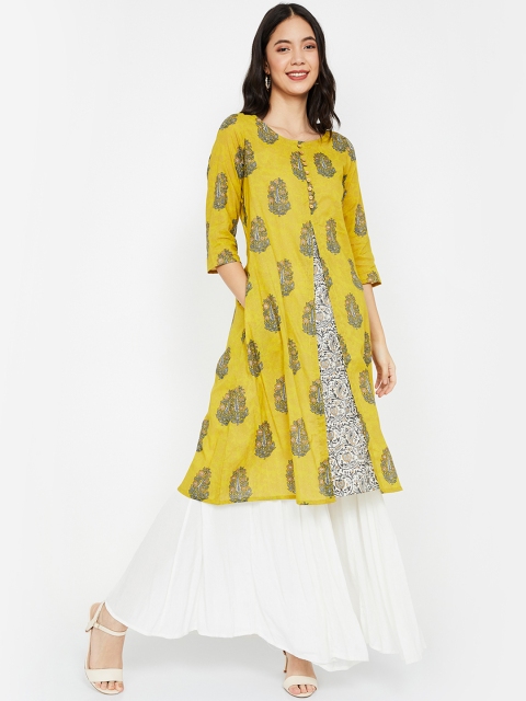 

Melange by Lifestyle Women Mustard Printed A-Line Kurta