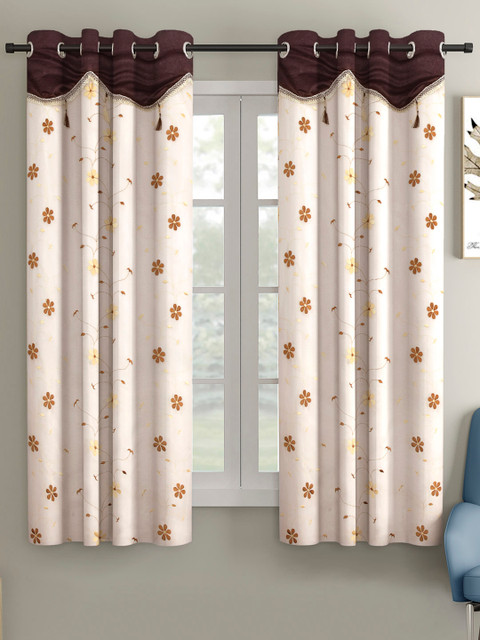 

Cortina Beige & Brown Floral Set of 2 Window Curtains