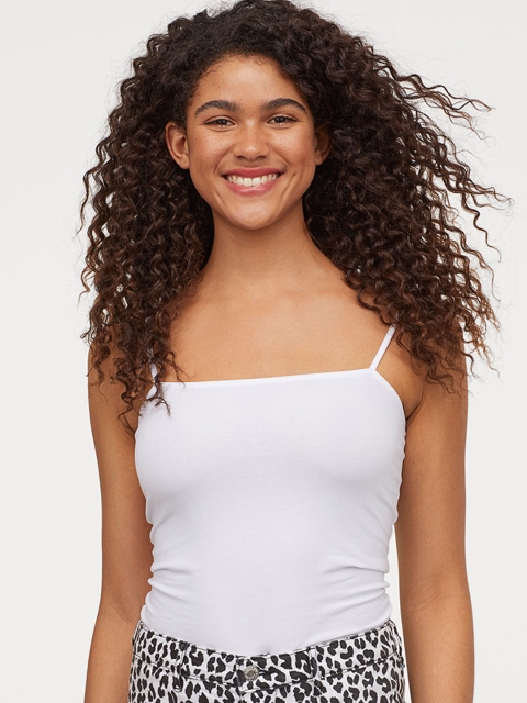 

H&M Women White Solid Short Jersey Top