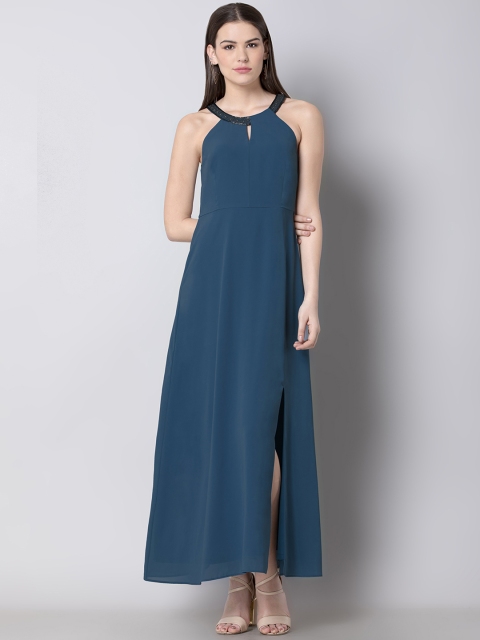 

FabAlley Women Teal Green Solid Fit and Flare Dress