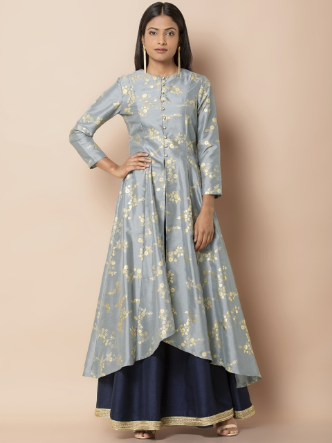 

INDYA Women Grey Floral Print A-Line Kurta